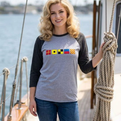 Personalized Nautical Flags Raglan Shirt 3/4 Sleeve Tee