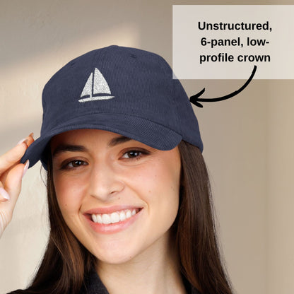 Embroidered Sailboat Corduroy Hat