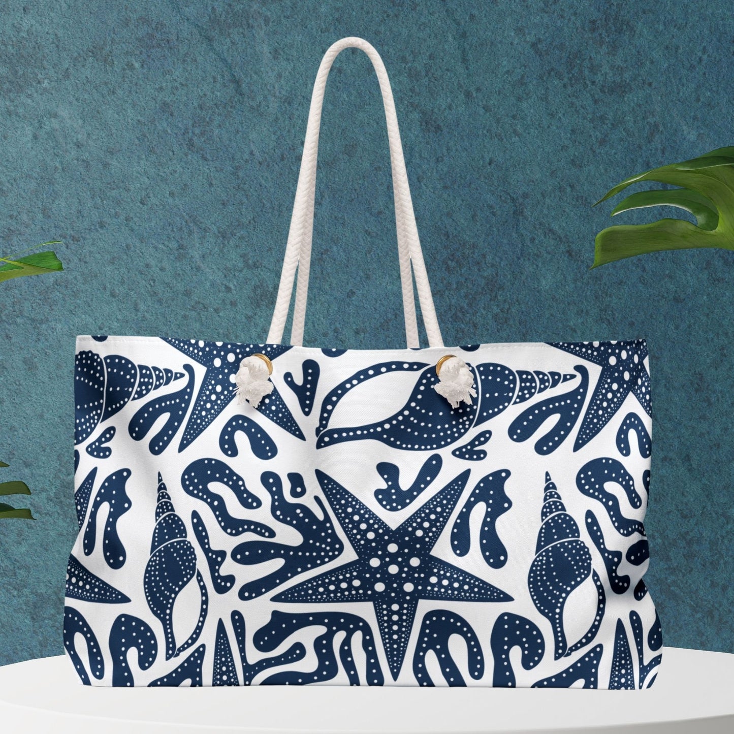 Nautical Weekender Bag with Starfish Seashell Coral Print