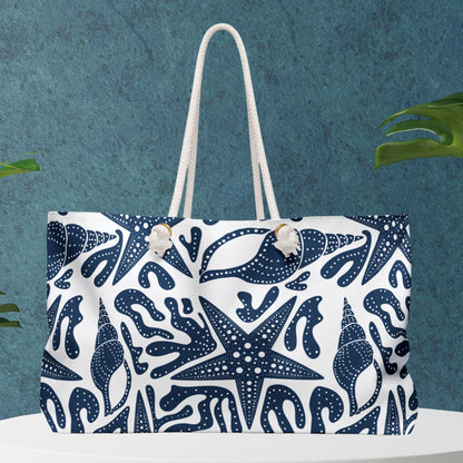 Nautical Weekender Bag with Starfish Seashell Coral Print
