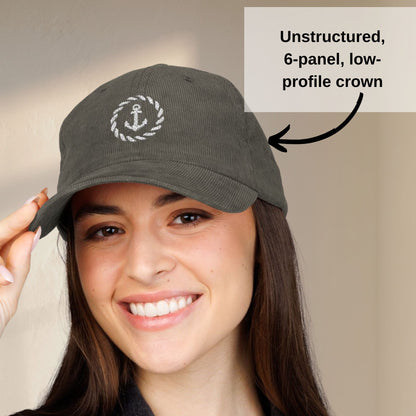 Embroidered Anchor with Rope Corduroy Hat