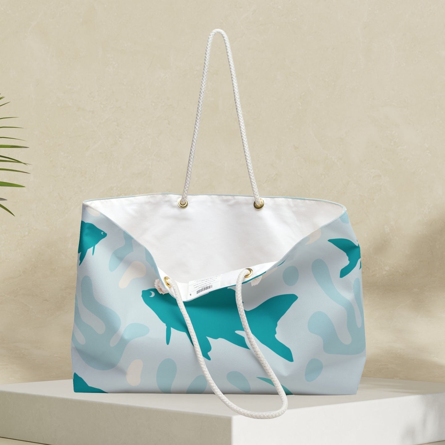 Light Blue Coastal Weekender Bag with Fish and Coral Print