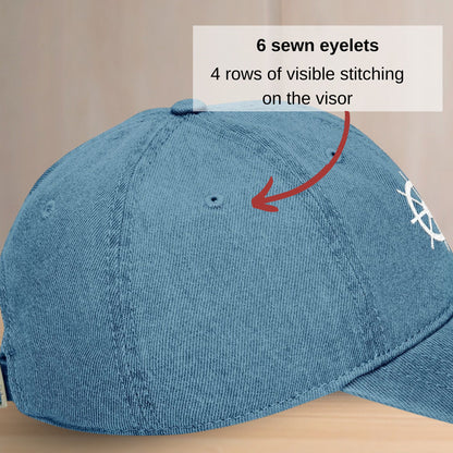 Ship Wheel Embroidered Nautical Denim Hat