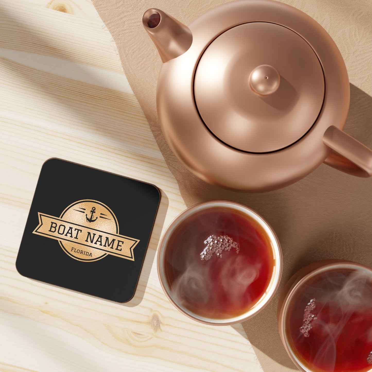 Boat Name Coaster - Set of 4 (Black & Gold)