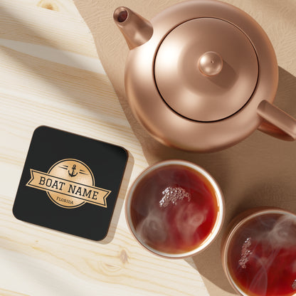 Boat Name Coaster - Set of 4 (Black & Gold)