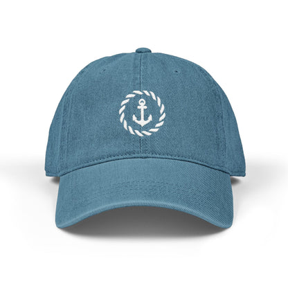 Anchor with Rope Embroidered Nautical Denim Hat