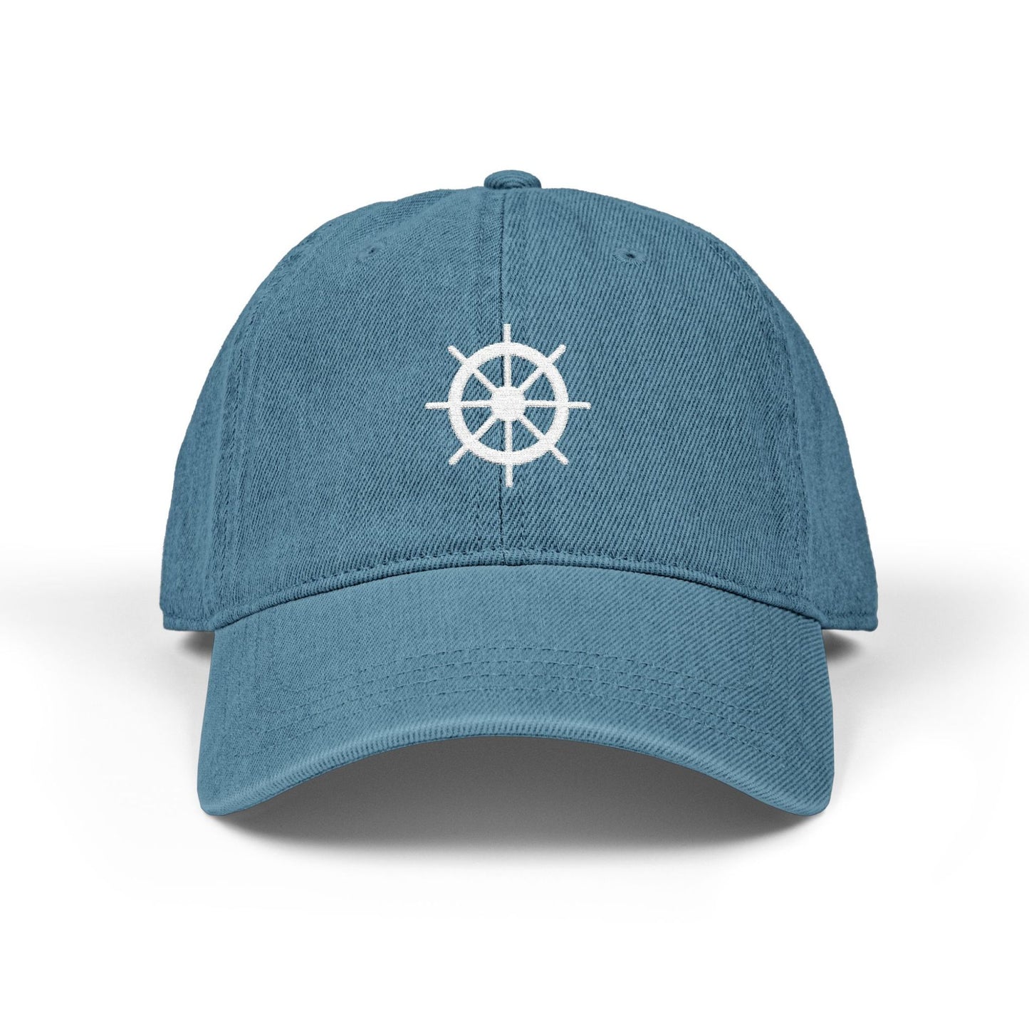 Ship Wheel Embroidered Nautical Denim Hat