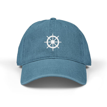 Ship Wheel Embroidered Nautical Denim Hat