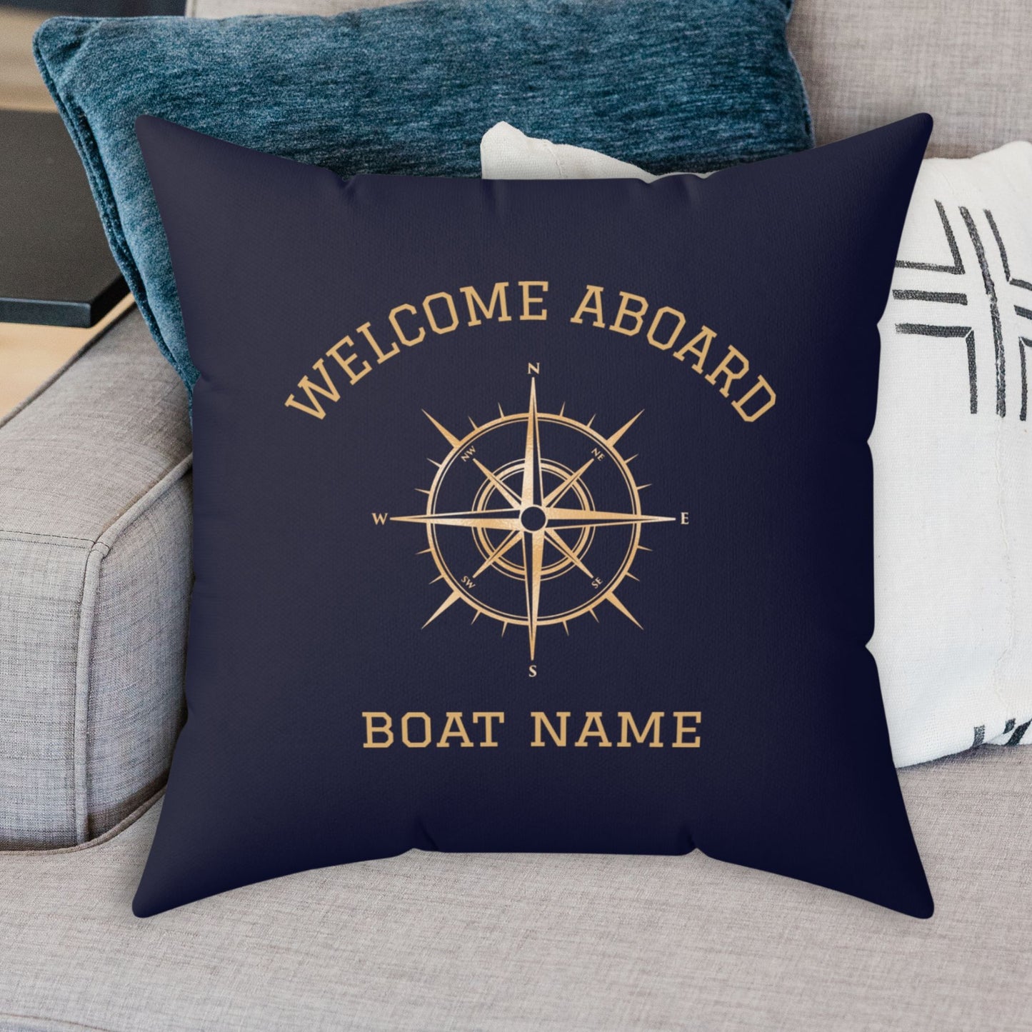 Navy Gold Compass Pillow