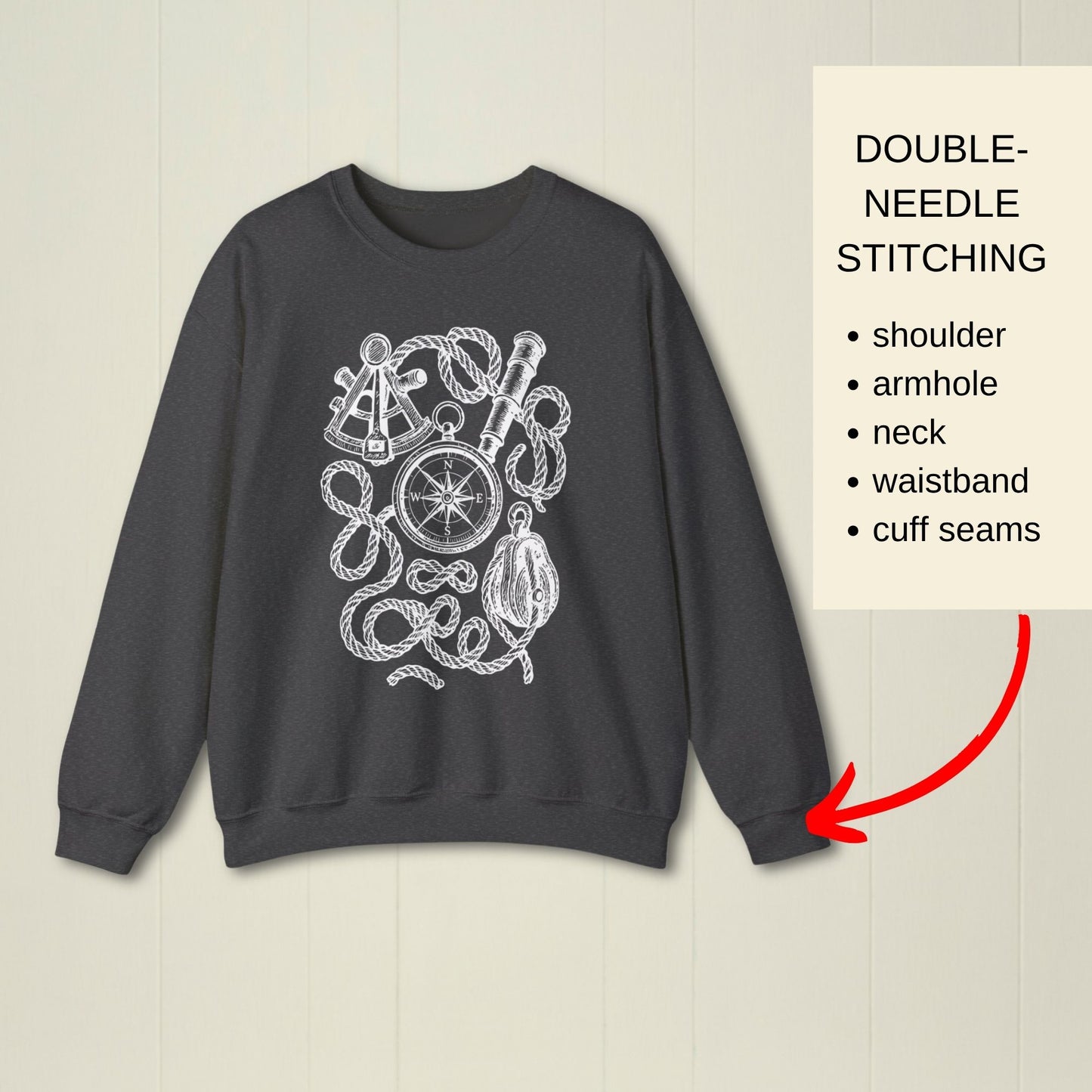 Nautical Sweatshirt with Compass and Rope