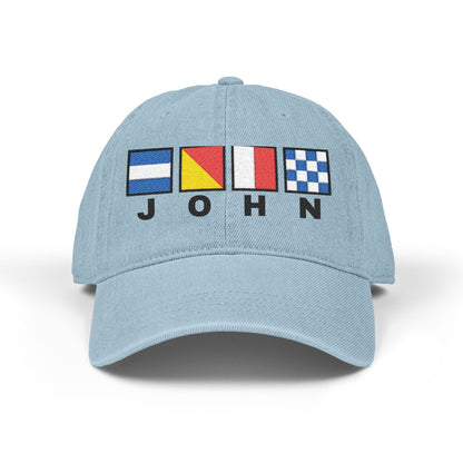 Nautical Flags Denim Hat with Text
