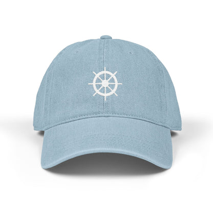 Ship Wheel Embroidered Nautical Denim Hat