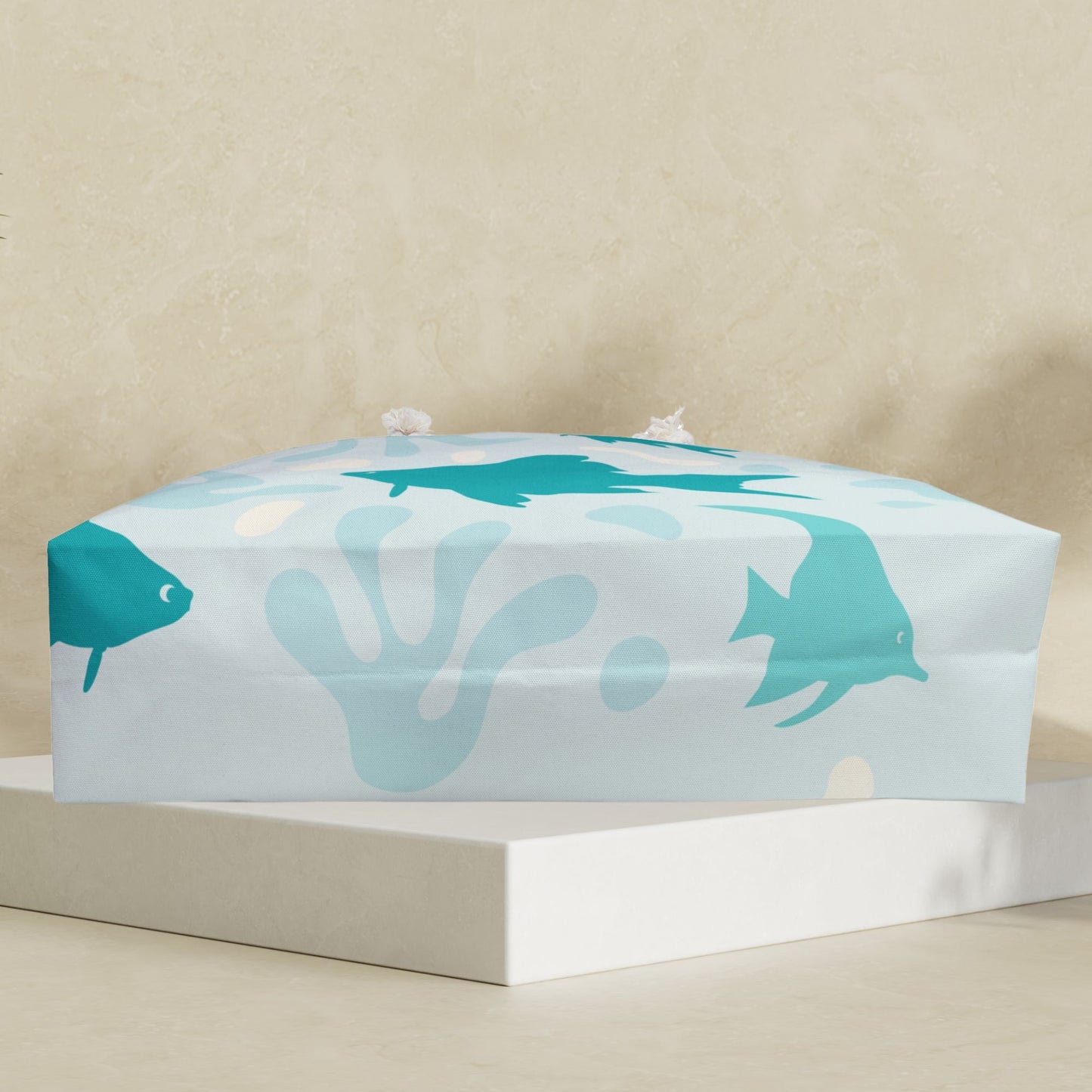 Light Blue Coastal Weekender Bag with Fish and Coral Print