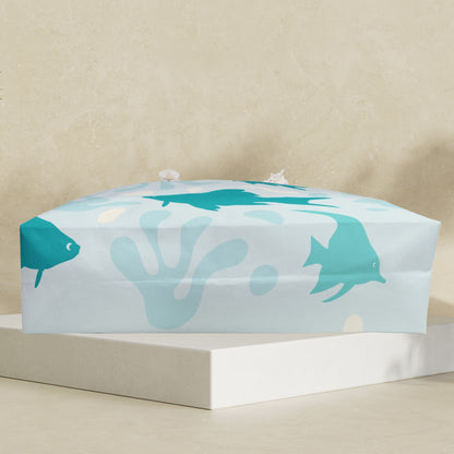 Light Blue Coastal Weekender Bag with Fish and Coral Print