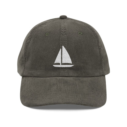 Embroidered Sailboat Corduroy Hat
